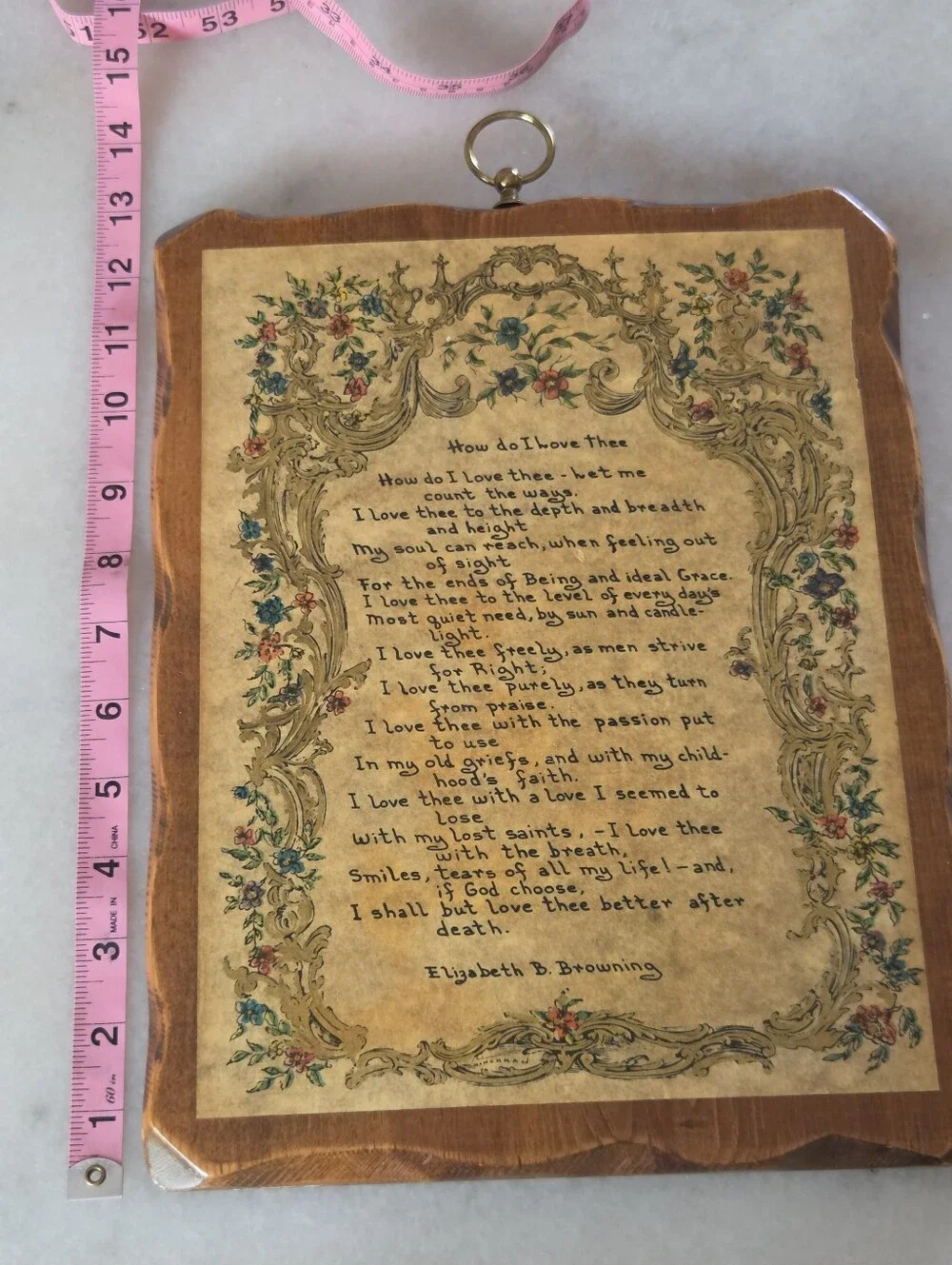 Framed Vintage Floral Poem Plaque - Cream & Brown